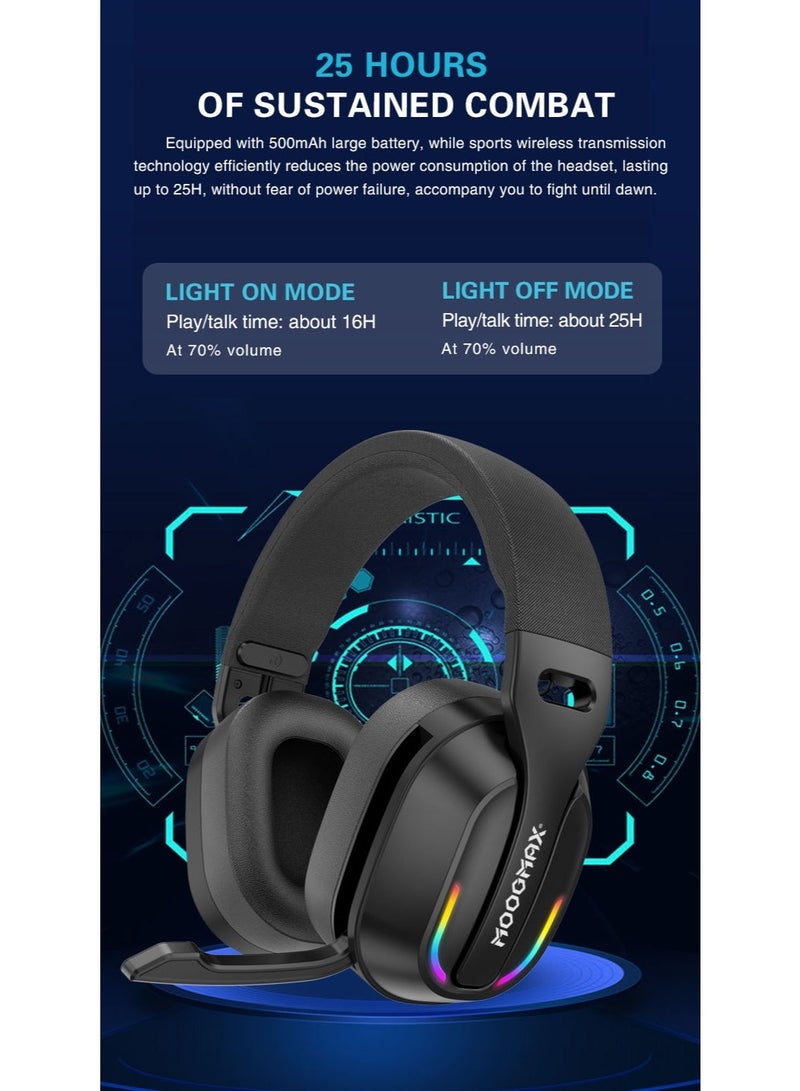 موجماكس سماعه قيمنق لاسلكية بتردد 2.4 هرتز لمدى اتصال بعد. سماعات قيمنق بميكرفون مدمج قابل للاخفاء. سماعة قيمنق بصوت هيفي ومحيطي عالي الحساسية. سماعه راس لاسلكيه بحجم خفيف ومريح في اللبس. سماعه محيطيه بساعات عمل حتى 25 ساعة. سماعات العاب بثلاث اوضاع تشغيل وبمستقبلين (تايب سي& يو اس بي). سماعات راس بلوتوث باحدث اصدارات بلوتوث 5.4. سماعه بي سي، سماعات بلايستيشن، سماعة سوني، سماعة جوال وغيرها العديد من الاجهزة المتوافقة. - Image 5